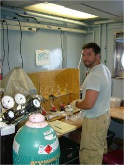 Brad working in the lab on a cruise