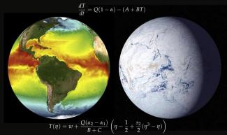 Image of Earth's temperature and an image of Snowball Earth